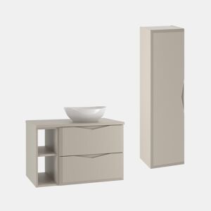 Conjunto móvel simples lavatório 80cm 2 nichos e coluna Ellie Caxemira