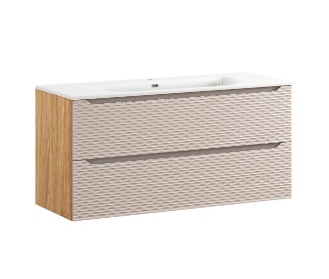Mueble lavabo individual encastrado 120cm 2 cajones elora beige y madera