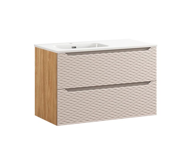 Mueble con lavabo individual encastrado lado izquierdo 90cm elora beige y madera