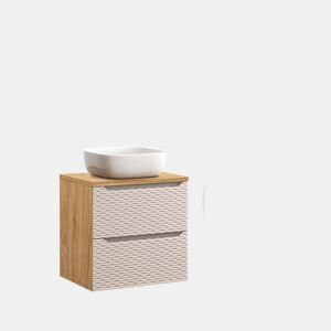 Conjunto móvel lavatório simples 60cm e coluna Elora Bege e madeira