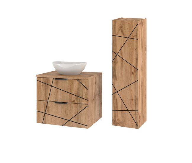 Conjunto de muebles con lavabo individual 60cm y columna teren madera