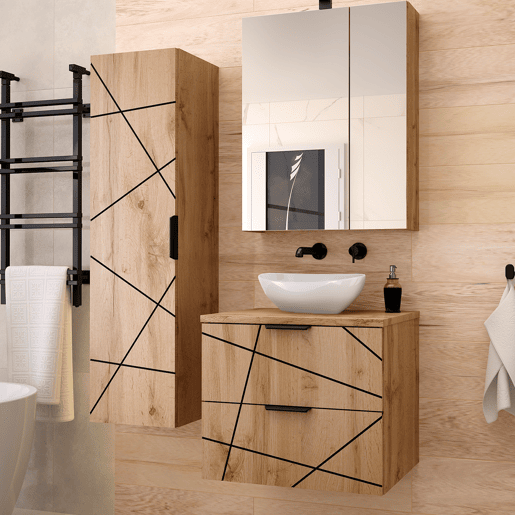 Conjunto de toucador individual Teren Madeira 60cm e coluna