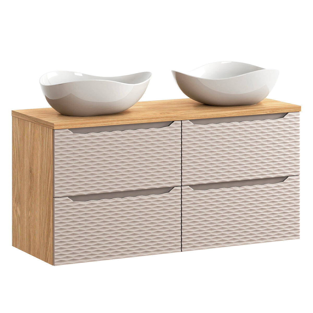 Mueble doble lavabo 120cm 4 cajones elora beige y madera cloud