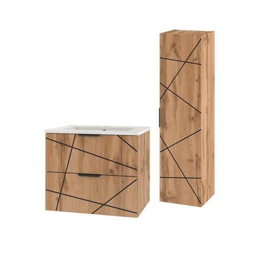 Móvel de lavatório individual 80cm com coluna Teren Madeira