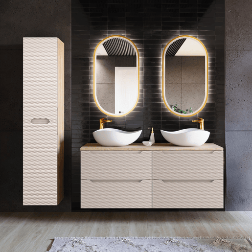 Móvel de toilette Elora Bege e madeira 120cm 4 gavetas
