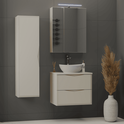 Conjunto móvel lavatório simples 60cm e coluna Ellie Caxemira