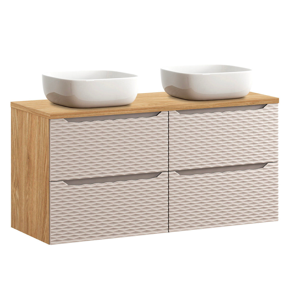 Mueble doble lavabo 120cm 4 cajones elora beige y madera