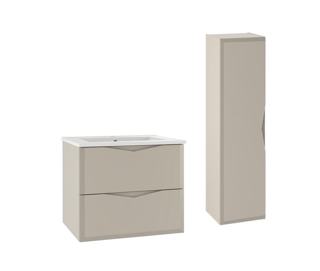 Conjunto de muebles con lavabo individual encastrado 60cm y columna ellie cachemira