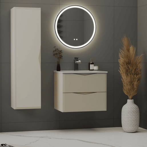 Conjunto móvel simples lavatório encastrado 60cm e coluna Ellie Caxemira