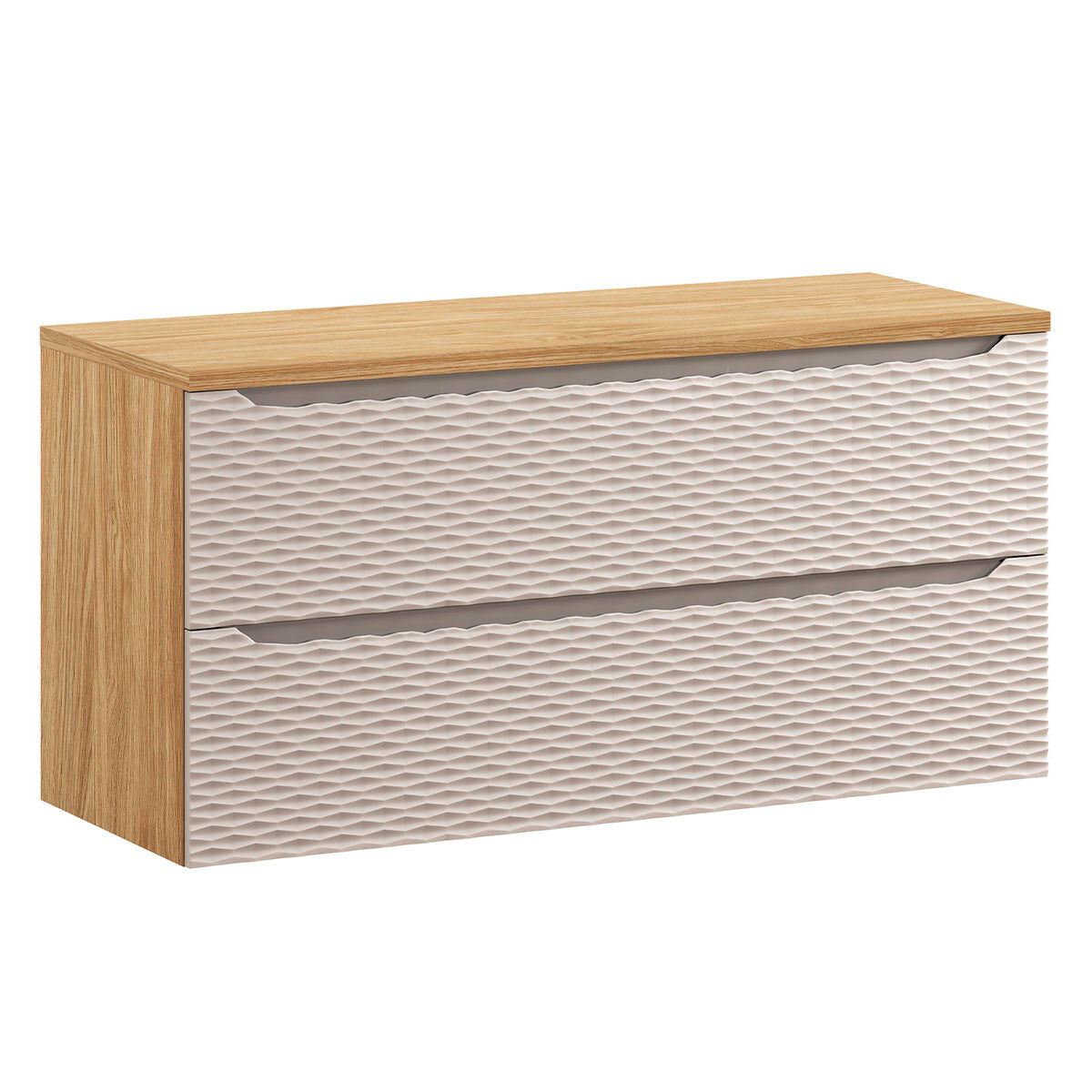 Mueble TV KANEL De 140 Cm, Color Beige Y Madera, Efecto Estriado En Puertas, 2 Puertas Y 2 Nichos, Apto Para Pantallas De Hasta 60 Pulgadas