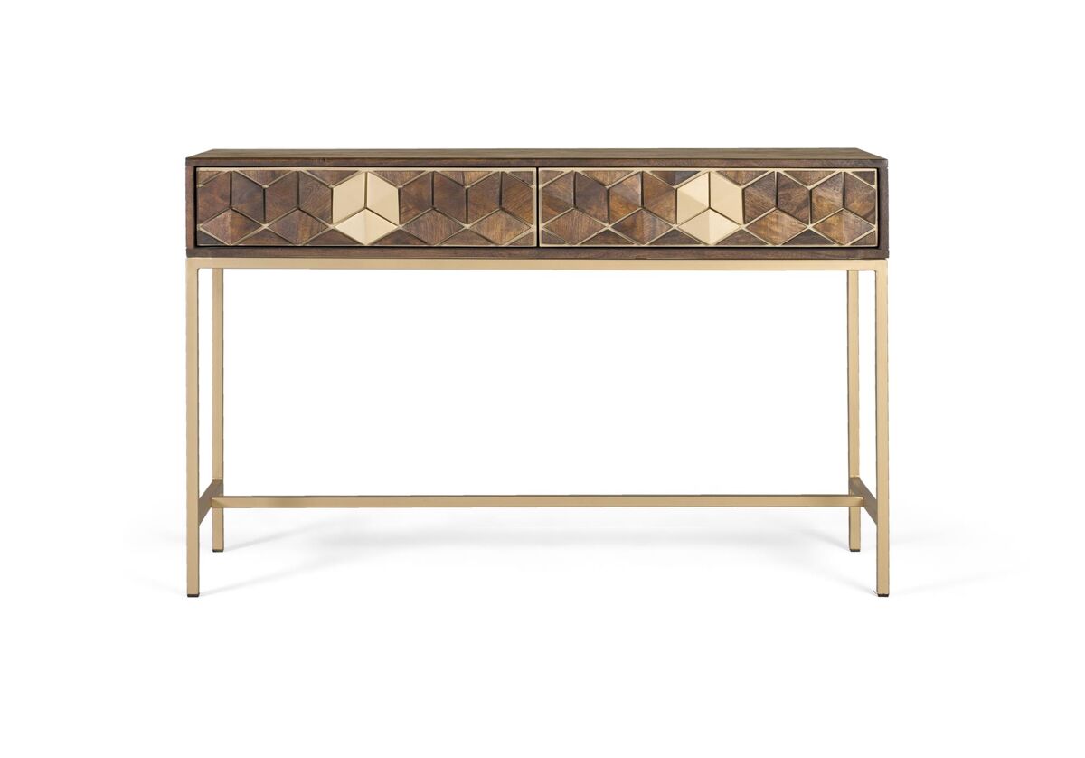 Consola mango nogal y oro elegancia única 76x122x40