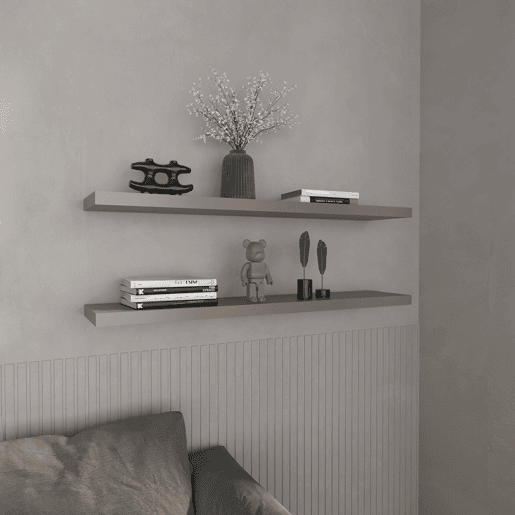Prateleira flutuante em melamina taupe com 2 prateleiras , 3,8 cm X 120 cm X 25 cm