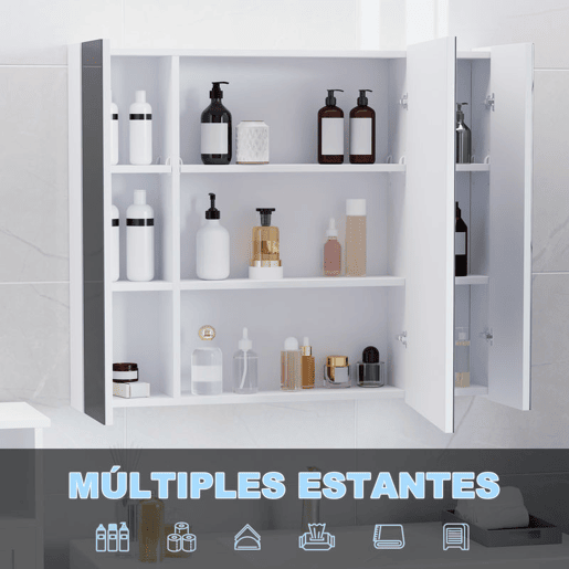 HOMCOM Armário Casa de Banho com Espelho e Luzes LED Armário com Espelho para Casa de Banho com Prateleiras Ajustáveis e USB Móvel para Casa de Banho Estilo Moderno 90x15x75 cm Branco