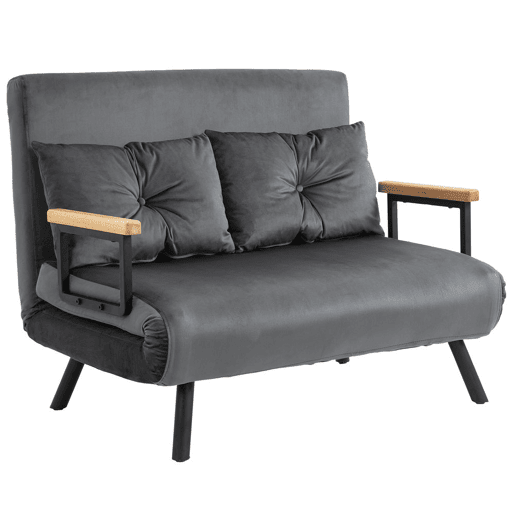 HOMCOM Sofá Cama Sofá Convertível em Cama de 2 Lugares Dobrável com Encosto Ajustável em 5 Níveis e 2 Almofadas Acolchoadas para Escritório Dormitório Sala de Estar 102x73x81 cm Cinza