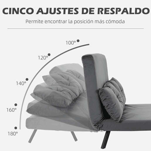 HOMCOM Sofá Cama Sofá Convertível em Cama de 2 Lugares Dobrável com Encosto Ajustável em 5 Níveis e 2 Almofadas Acolchoadas para Escritório Dormitório Sala de Estar 102x73x81 cm Cinza