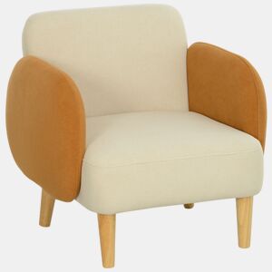 HOMCOM Poltrona de Sala Estofada em Veludo com Apoios de Braço e Pernas de Madeira Poltrona Compacta 120 kg para Quarto Escritório 72x76x74 cm Creme