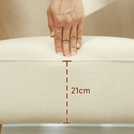 HOMCOM Poltrona de Sala Estofada em Veludo com Apoios de Braço e Pernas de Madeira Poltrona Compacta 120 kg para Quarto Escritório 72x76x74 cm Creme