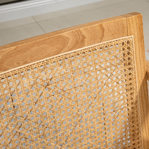 HOMCOM Cadeira de Sala de Estar Cadeira com Apoio para os Braços Encosto em Vime e Estrutura de Madeira de Borracha Cadeira para Dormitório Sala de Estar Carga 120 kg 63x69x78 cm Madeira e Bege