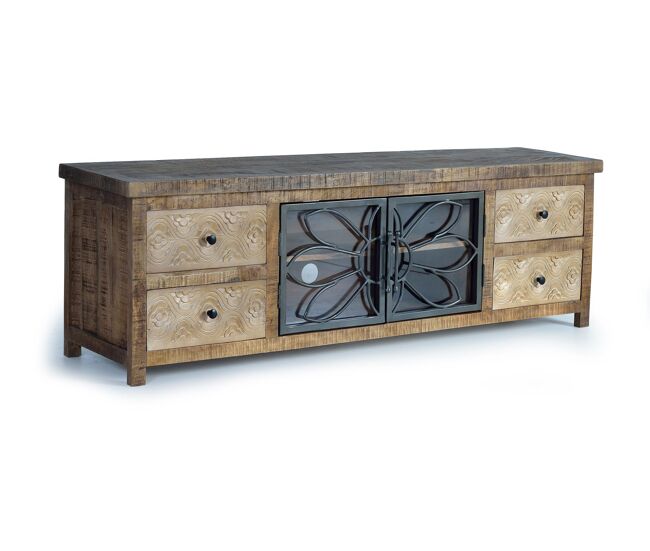 Mueble TV en madera mango y metal marrón envejecido 55x170x40