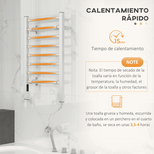 HOMCOM Toalheiro Elétrico de Parede ou Solo 150 W Aquecedor de Toalhas de Liga de Alumínio com Função de Temporizador e 8 Barras para Casa de Banho 53x35x90 cm Prata