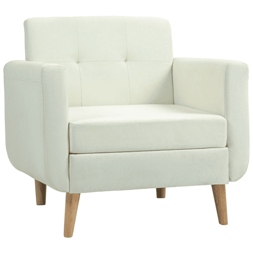 HOMCOM Poltrona Sala de Estar Moderna Poltrona Dormitório com Apoio para os Braços e Pés de Madeira Sofá Individual para Escritório Carga 125 kg 78x70x75 cm Creme