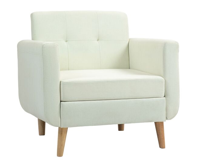 Homcom sillón de salón butaca para dormitorio moderno 78 cm con reposabrazos y patas de madera sillón pequeño para oficina sala de estar crema