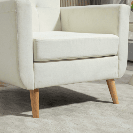 HOMCOM Poltrona Sala de Estar Moderna Poltrona Dormitório com Apoio para os Braços e Pés de Madeira Sofá Individual para Escritório Carga 125 kg 78x70x75 cm Creme