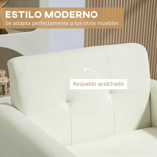 HOMCOM Poltrona Sala de Estar Moderna Poltrona Dormitório com Apoio para os Braços e Pés de Madeira Sofá Individual para Escritório Carga 125 kg 78x70x75 cm Creme