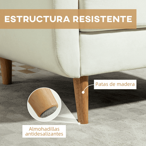 HOMCOM Poltrona Sala de Estar Moderna Poltrona Dormitório com Apoio para os Braços e Pés de Madeira Sofá Individual para Escritório Carga 125 kg 78x70x75 cm Creme