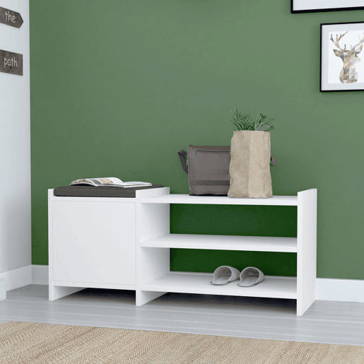 Banco para sapatos Alexandra House Living Branco Cinzento 100 x 44 x 35 cm 2 Prateleiras 1 porta