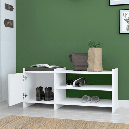 Banco para sapatos Alexandra House Living Branco Cinzento 100 x 44 x 35 cm 2 Prateleiras 1 porta
