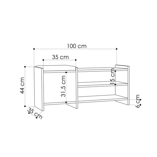Banco para sapatos Alexandra House Living Branco Cinzento 100 x 44 x 35 cm 2 Prateleiras 1 porta