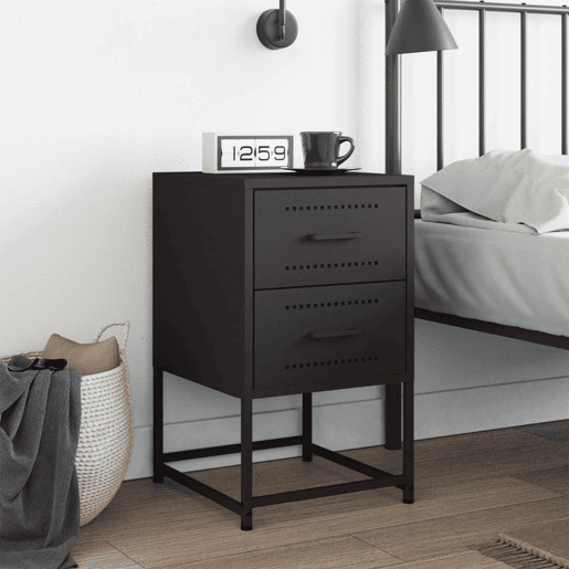 vidaXL Mesa de cabeceira 36x39x60,5 cm aço preto vidaXL Mesa de cabeceira 36x39x60,5 cm aço preto