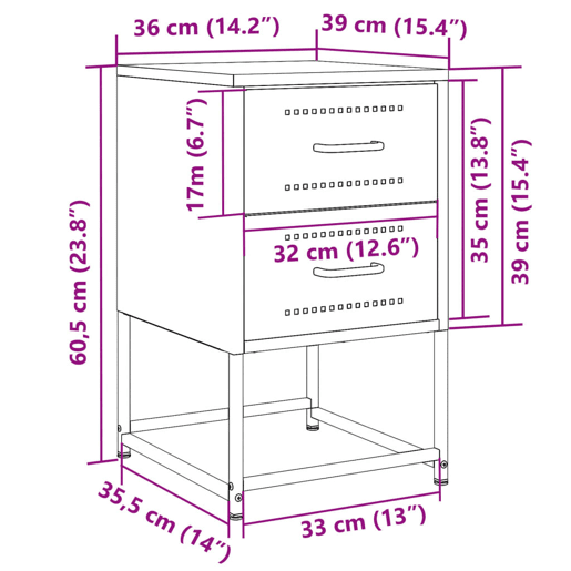 vidaXL Mesa de cabeceira 36x39x60,5 cm aço preto vidaXL Mesa de cabeceira 36x39x60,5 cm aço preto