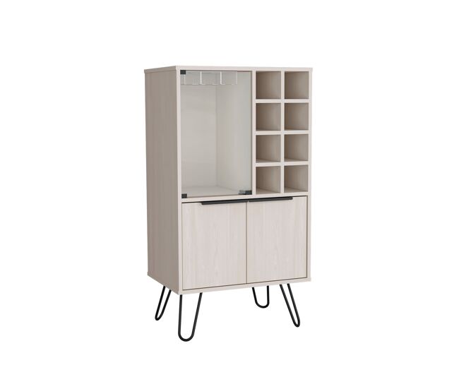 Mueble bar aster en melamina con 8 botelleros, 9 portacopas y almacenamiento inferior , blanco , 109.4 cm x 59.6 cm x 40 cm
