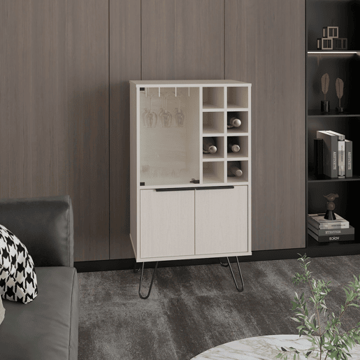 armário bar em melamina aster com 8 suportes para garrafas, 9 suportes para copos e arrumação inferior , Branco , 109,4 cm X 59,6 cm X 40 cm armário bar em melamina aster com 8 suportes para garrafas, 9 suportes para copos e arrumação inferior , Branco , 109,4 cm X 59,6 cm X 40 cm