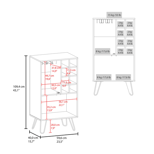 armário bar em melamina aster com 8 suportes para garrafas, 9 suportes para copos e arrumação inferior , Branco , 109,4 cm X 59,6 cm X 40 cm armário bar em melamina aster com 8 suportes para garrafas, 9 suportes para copos e arrumação inferior , Branco , 109,4 cm X 59,6 cm X 40 cm