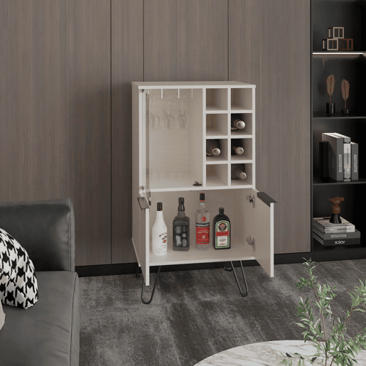 armário bar em melamina aster com 8 suportes para garrafas, 9 suportes para copos e arrumação inferior , Branco , 109,4 cm X 59,6 cm X 40 cm armário bar em melamina aster com 8 suportes para garrafas, 9 suportes para copos e arrumação inferior , Branco , 109,4 cm X 59,6 cm X 40 cm
