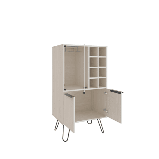 armário bar em melamina aster com 8 suportes para garrafas, 9 suportes para copos e arrumação inferior , Branco , 109,4 cm X 59,6 cm X 40 cm armário bar em melamina aster com 8 suportes para garrafas, 9 suportes para copos e arrumação inferior , Branco , 109,4 cm X 59,6 cm X 40 cm