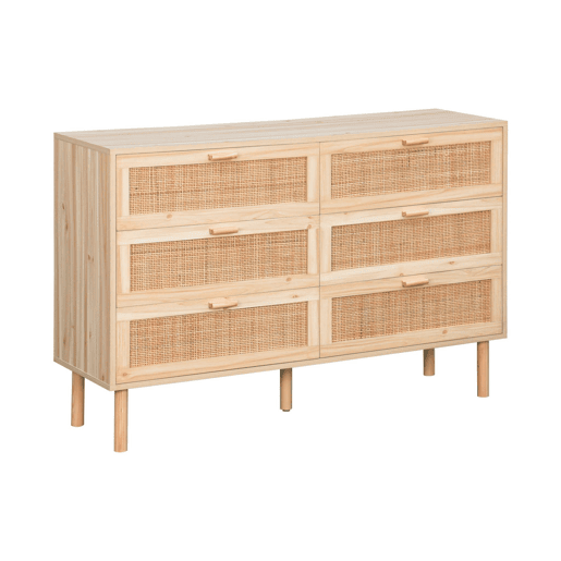 Cómoda com efeito cana e madeira de 6 gavetas, Camargue, 120x40x80 cm