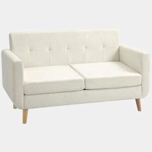 HOMCOM Sofá de 2 Lugares Sofá Estofado em Linho Sintético Sofá Sala de Estar com Apoio para os Braços e Pés de Madeira Sofá Pequeno Carga 250 kg 138,5x70x75 cm Creme