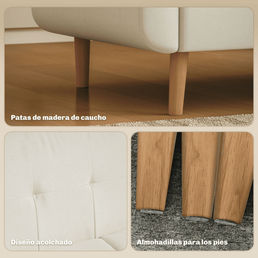 HOMCOM Sofá de 2 Lugares Sofá Estofado em Linho Sintético Sofá Sala de Estar com Apoio para os Braços e Pés de Madeira Sofá Pequeno Carga 250 kg 138,5x70x75 cm Creme