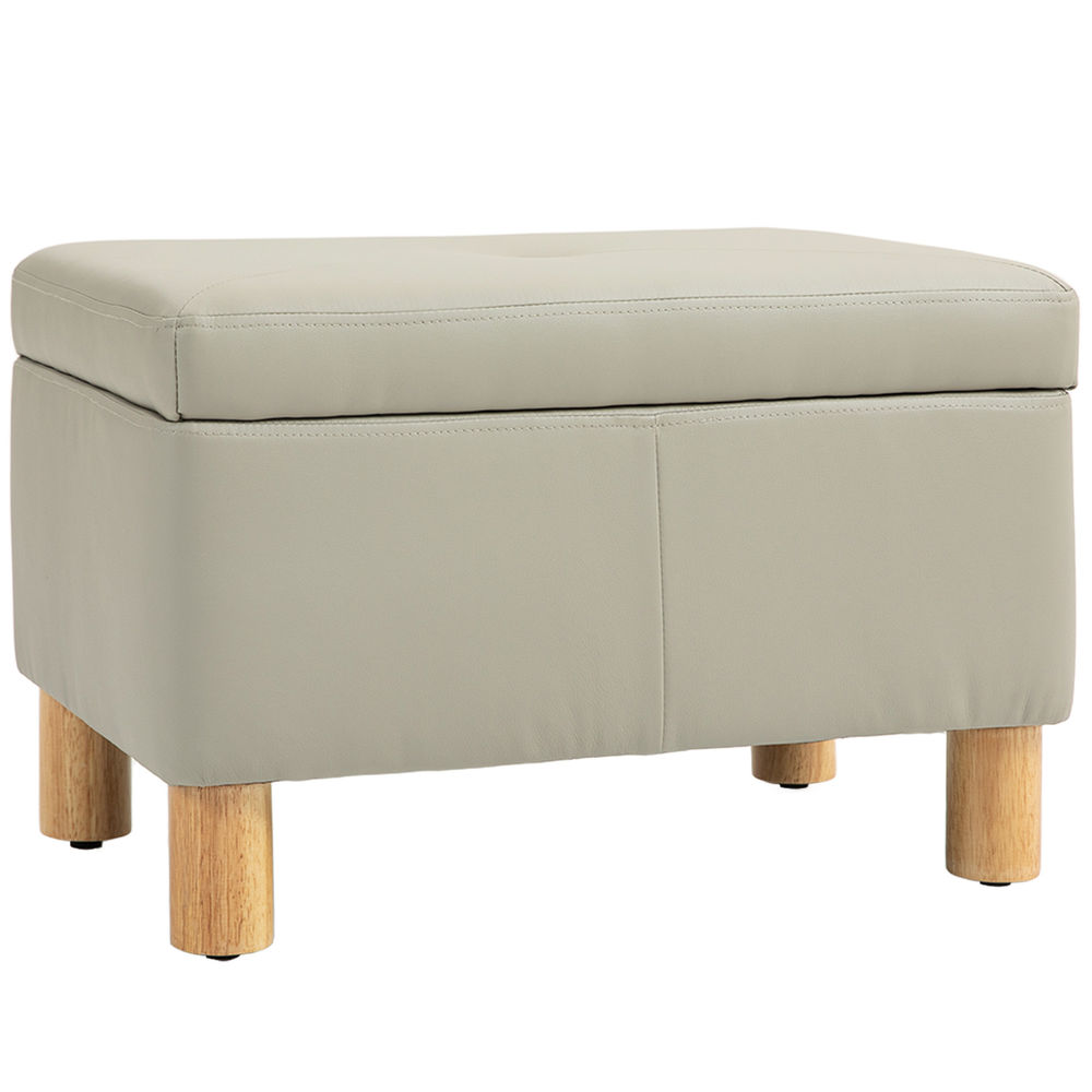 Homcom baúl de almacenaje para dormitorio 33l puff almacenaje tapizado en pu banco de almacenaje con patas de madera para pasillo salón 60x38x40 cm gris claro