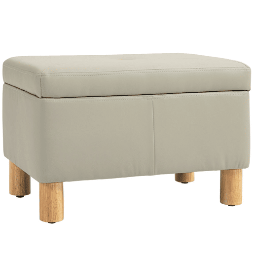 HOMCOM Baú de Armazenamento para Dormitório 33L Puff de Armazenamento Estofado em PU Banco de Arrumação com Pés de Madeira para Corredor Sala de Estar 60x38x40 cm Cinza Claro