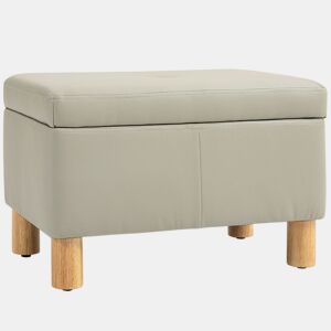 HOMCOM Baú de Armazenamento para Dormitório 33L Puff de Armazenamento Estofado em PU Banco de Arrumação com Pés de Madeira para Corredor Sala de Estar 60x38x40 cm Cinza Claro