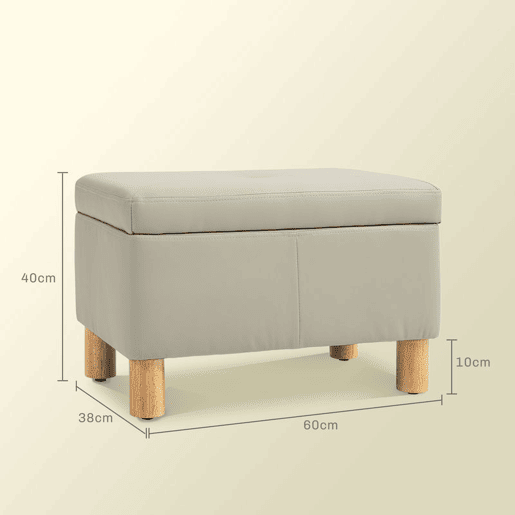 HOMCOM Baú de Armazenamento para Dormitório 33L Puff de Armazenamento Estofado em PU Banco de Arrumação com Pés de Madeira para Corredor Sala de Estar 60x38x40 cm Cinza Claro