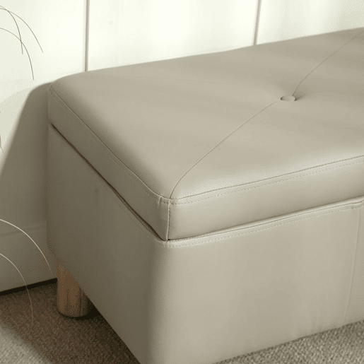 HOMCOM Baú de Armazenamento para Dormitório 33L Puff de Armazenamento Estofado em PU Banco de Arrumação com Pés de Madeira para Corredor Sala de Estar 60x38x40 cm Cinza Claro