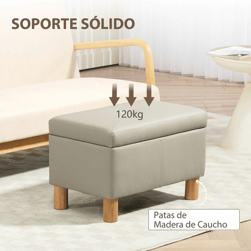 HOMCOM Baú de Armazenamento para Dormitório 33L Puff de Armazenamento Estofado em PU Banco de Arrumação com Pés de Madeira para Corredor Sala de Estar 60x38x40 cm Cinza Claro