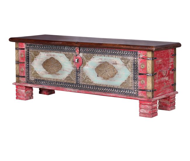 Baúl madera de mango rojo envejecido y cerezo 45x116x40