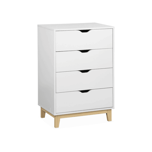 Cómoda com efeito de madeira e 4 gavetas, Floki, Branco, 60x40x90 cm Cómoda com efeito de madeira e 4 gavetas, Floki, Branco, 60x40x90 cm